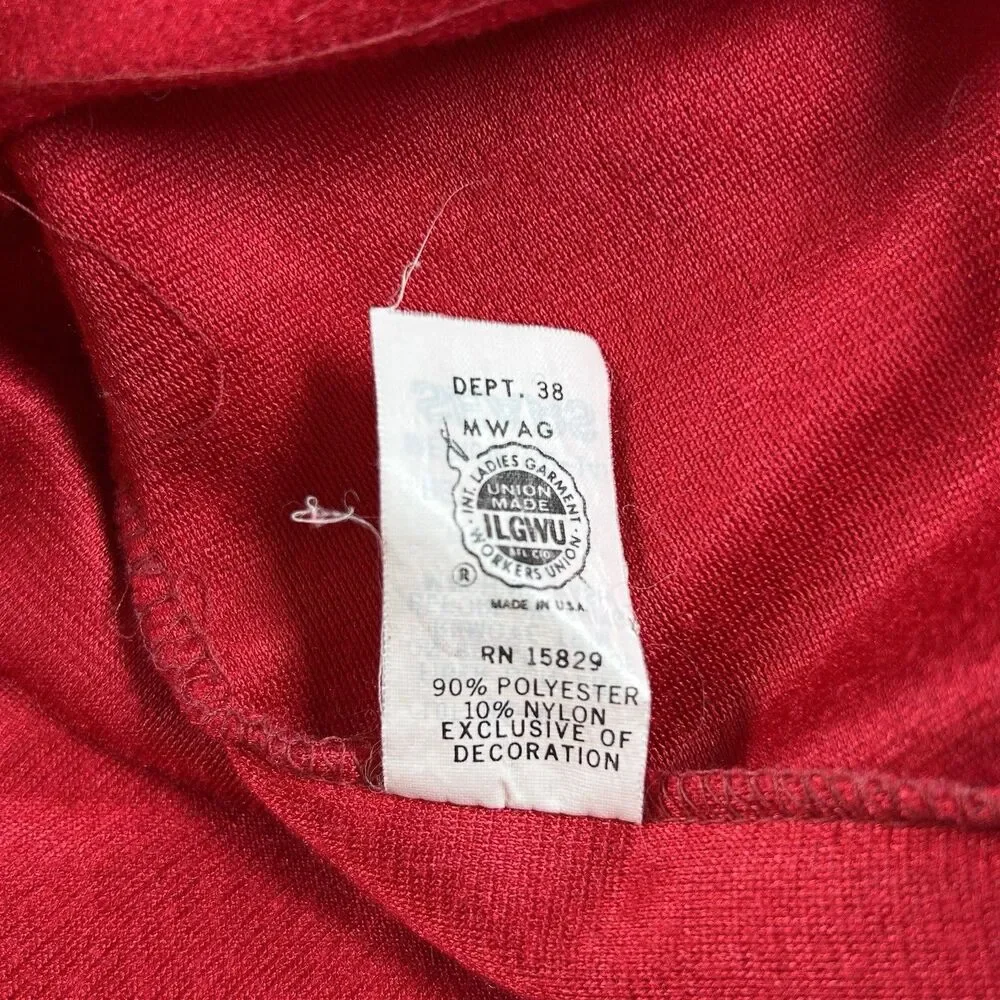 Vintage 70-80s Carriage Court Sears Zip Housecoat Robe Med Red ILGWU Union Made